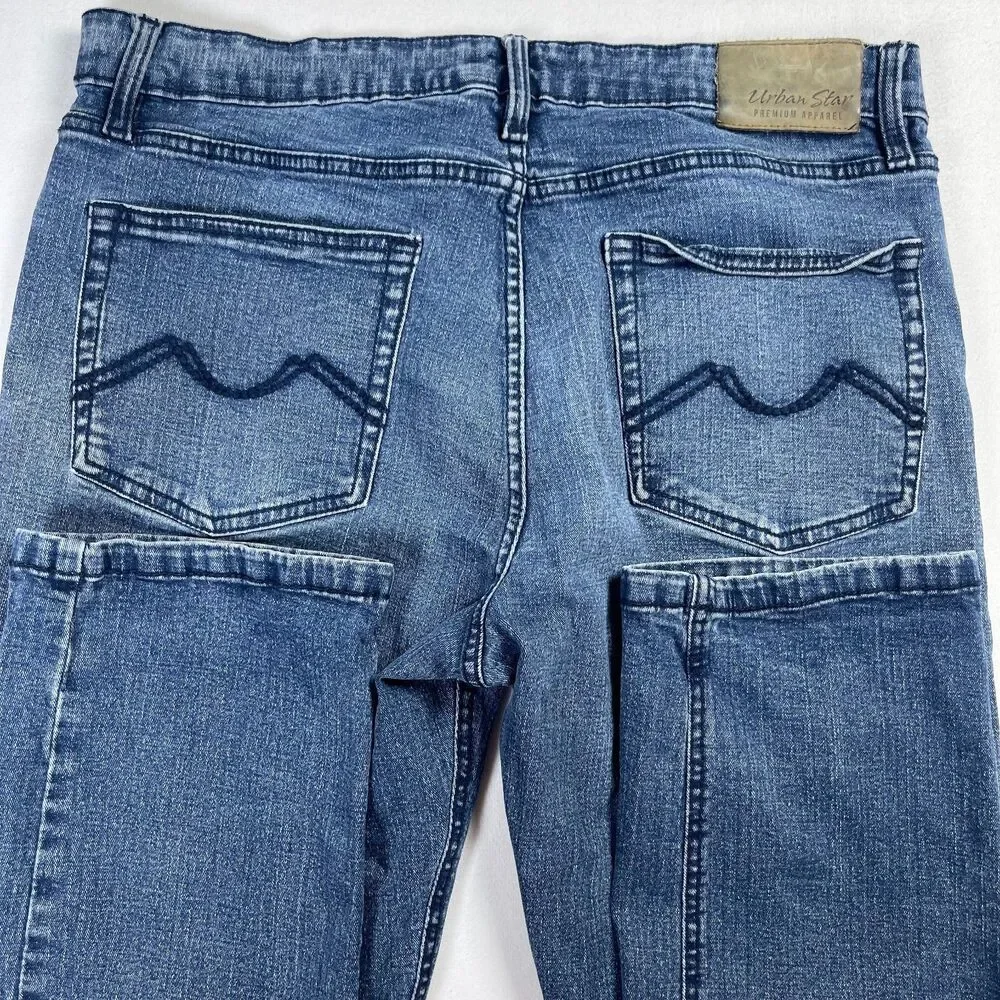 Urban Star Jeans Mens 36 x 29 Blue Denim Cotton 5-Pockets High-Rise Straight Leg